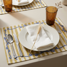 Load image into Gallery viewer, Canvas Cotton Placemat | Striped Scalloped-Edge Table Mat | Modern Everyday Dining Décor