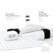 Load image into Gallery viewer, SIMPLYCASA Bottle &amp; Glass Cup Sponge Cleaner, Stainless Steel Handle with 2 Refill Black &amp; White Sponges
